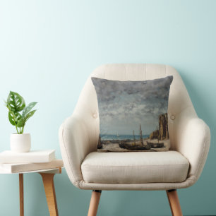 Boats on a Beach, Étretat – Gustave Courbet Cushion