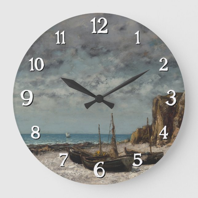 Boats on a Beach, Étretat – Gustave Courbet Large Clock (Front)