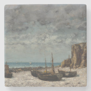 Boats on a Beach, Étretat – Gustave Courbet Stone Coaster