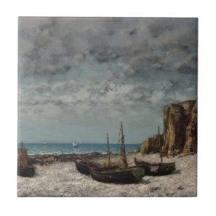 Boats on a Beach, Étretat – Gustave Courbet Tile