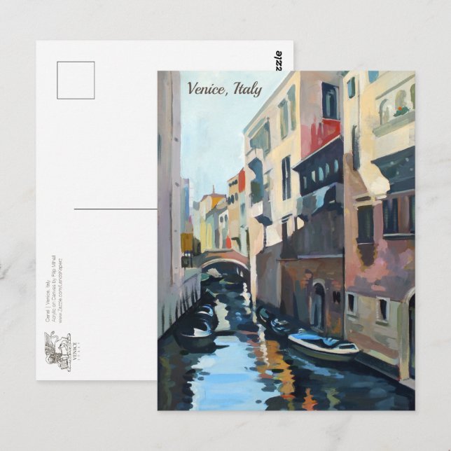 Boats on a Venetian Canal | Venice, Italy Postcard (Front/Back)