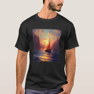 Boats On Beach The Mighty Ocean Sunset Cruising T-Shirt