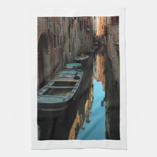Boats on Canal Water Venice Italy Buildings Tea Towel