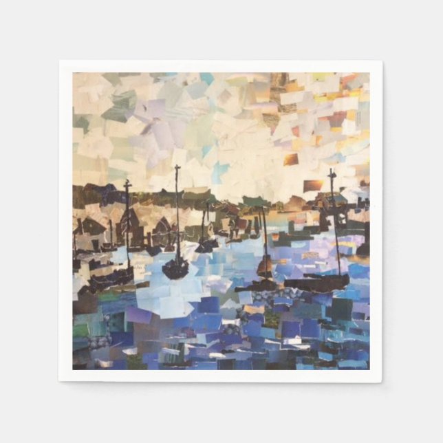 Boats On Lake Erie, Ohio Collage Paper Napkins (Front)