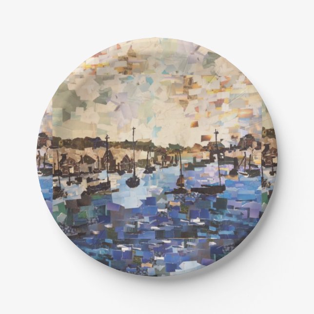 Boats On Lake Erie, Ohio Collage Paper Plates (Front)