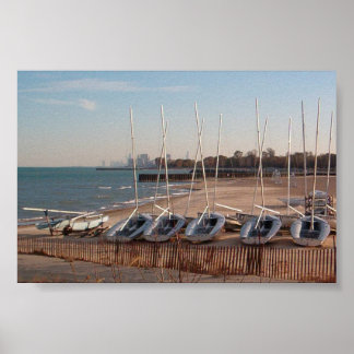 Boats on shore poster