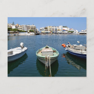 Boats on the Lake at Agios Nikolaos Postcard