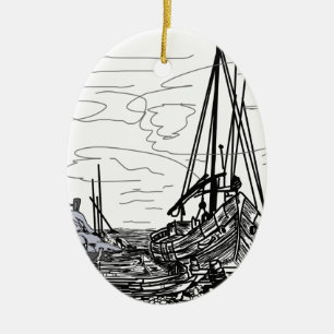 boats on the sea ceramic tree decoration