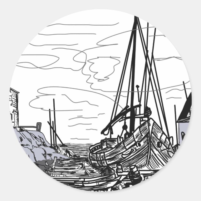 boats on the sea classic round sticker (Front)