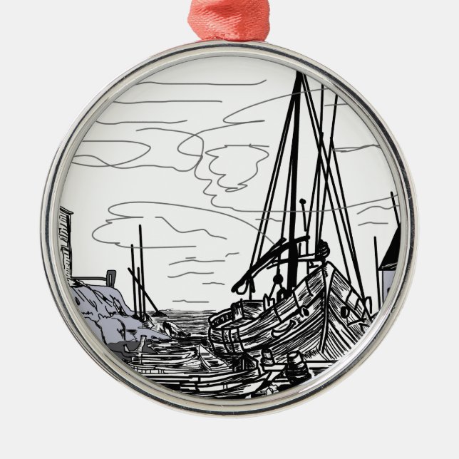 boats on the sea metal tree decoration (Front)