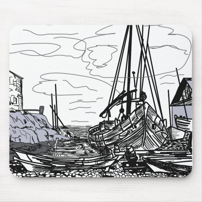 boats on the sea mouse mat (Front)