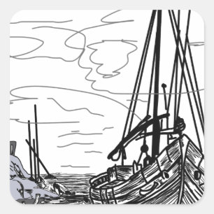 boats on the sea square sticker