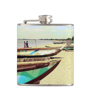 Boats on Tropical Beach Hip Flask