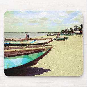 Boats on Tropical Beach Mouse Mat