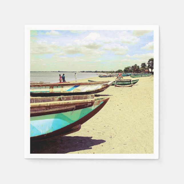 Boats on Tropical Beach Napkin (Front)