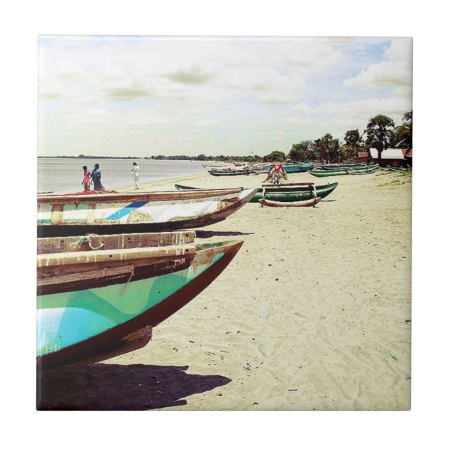 Boats on Tropical Beach Tile (Front)