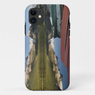 Boats parked on the lakeshore of Maligne Lake, iPhone 11 Case