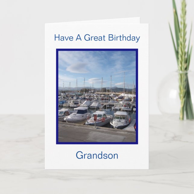 Boats Personalised Grandson Birthday Card (Front)