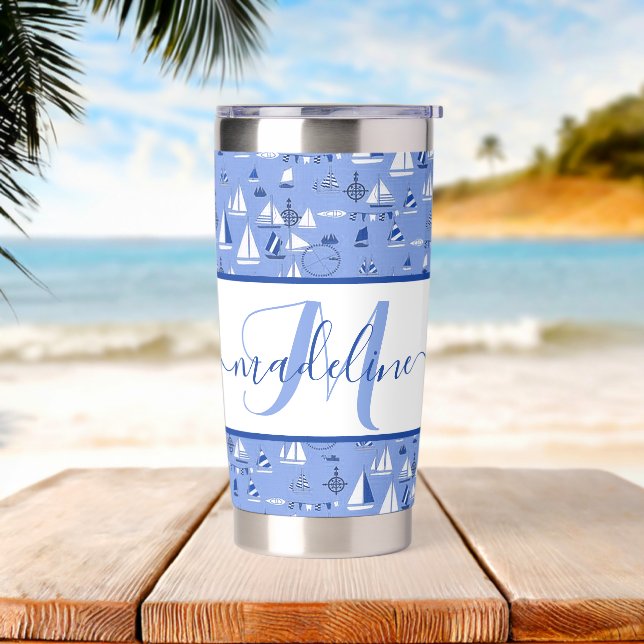 Boats personalised  insulated tumbler (Beach)