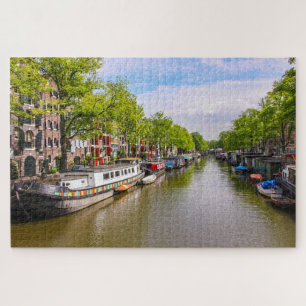 Boats reflections on water, Amsterdam, Netherland Jigsaw Puzzle