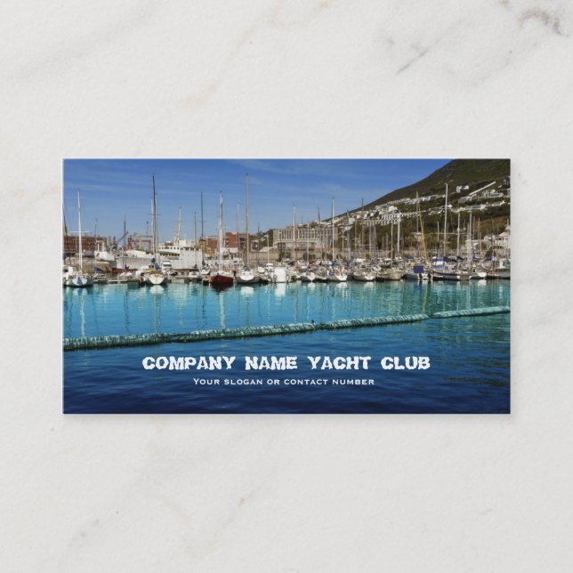 Boats sailing yacht club in harbour business business card (Front)