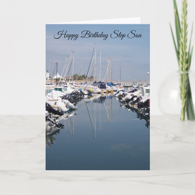 Boats Step Son Birthday Card (Front)