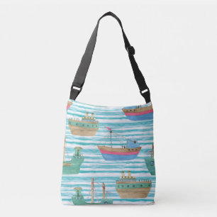 Boats Stripes: Watercolor Painting Pattern. Crossbody Bag