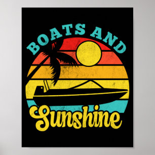 Boats sunshine retro vintage yacht sunset boaters poster