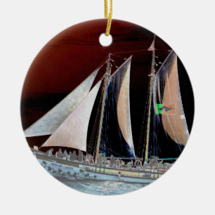 Boats under Sail Ceramic Tree Decoration