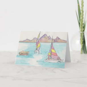 "Boats Watercolor Sketch/Fiji" Greeting Card