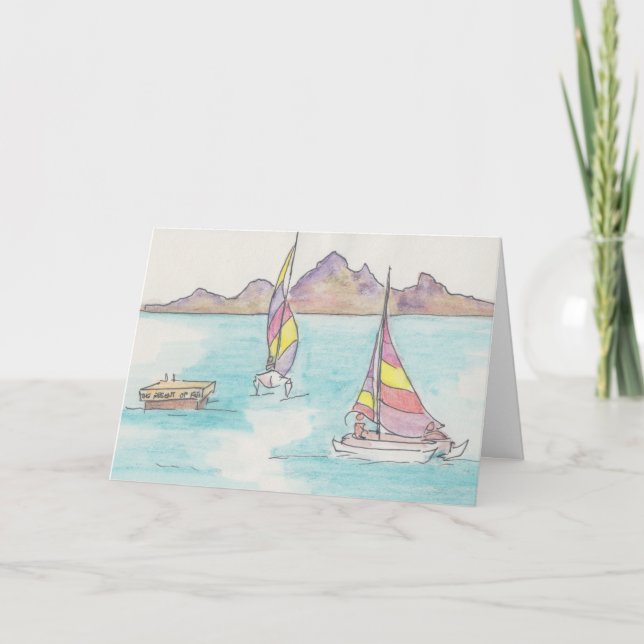 "Boats Watercolor Sketch/Fiji" Greeting Card (Front)