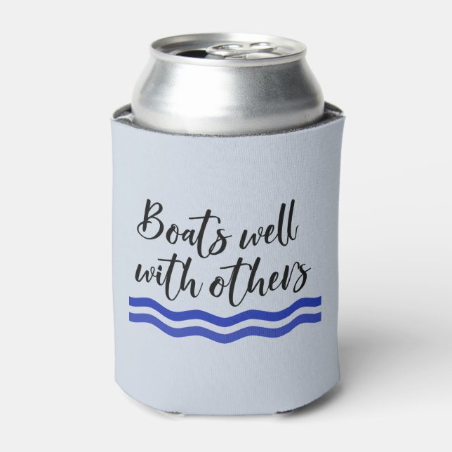 Boats well With Others Waves Lake Beach Can Cooler (Can Front)
