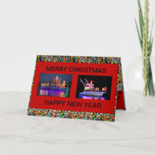 Boats with Christmas Lights Cards