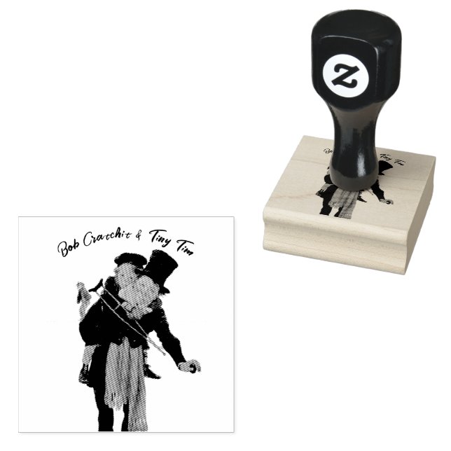 Bob Cratchit and Tiny Tim Christmas Carol Rubber Stamp (Stamped)