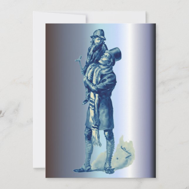 Bob Cratchit holding Tiny Tim Christmas Carol Holiday Card (Front)