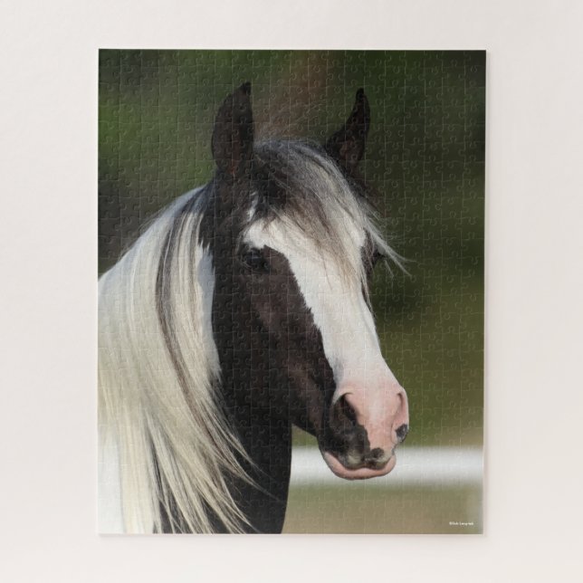 Bob Langrish Black and White Gypsy Vanner headshot Jigsaw Puzzle (Vertical)