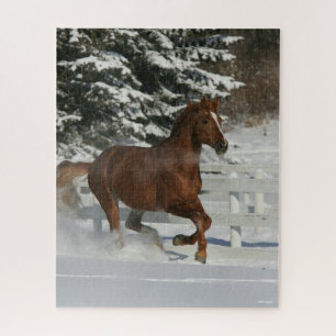 Bob Langrish   Chestnut Horse Running In The Snow Jigsaw Puzzle