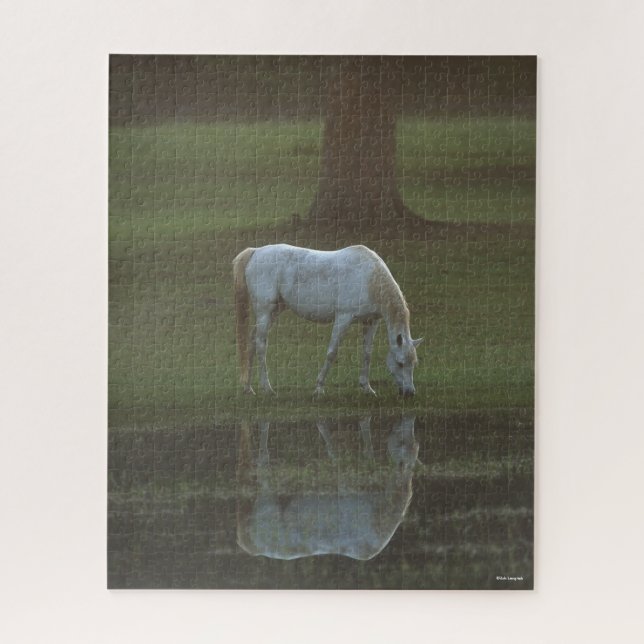 Bob Langrish | Grey Arab Grazing Water Reflection Jigsaw Puzzle (Vertical)