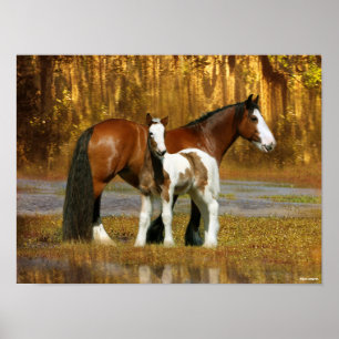 Bob Langrish   Gypsy Vanner Mare and Foal Fantasy Poster
