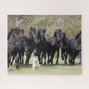 Bob Langrish Herd Black Meren Horses and Dog Jigsaw Puzzle