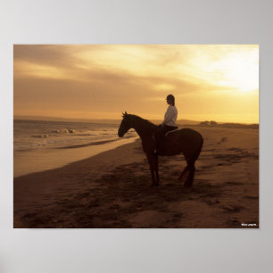 Bob Langrish Horse and Rider On Beach at Sunset Poster