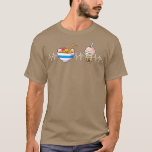 Boba And Ramen Heartbeat Kawaii Bubble Tea Noodles T-Shirt