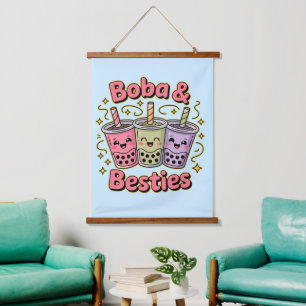 BOBA & Besties Vibes – Perfect for Boba Tea Lovers Hanging Tapestry