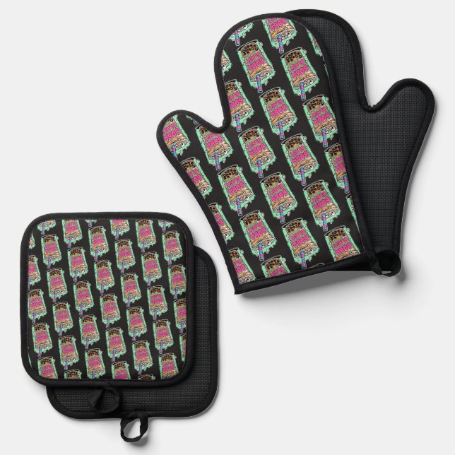 Boba Blast – Sip or Die! Oven Mitt & Pot Holder Set (Front/Back)