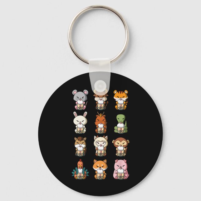 Boba Bubble Milk Tea Chinese Zodiacs Animal Lunar  Key Ring (Front)