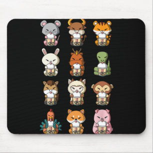Boba Bubble Milk Tea Chinese Zodiacs Animal Lunar  Mouse Mat