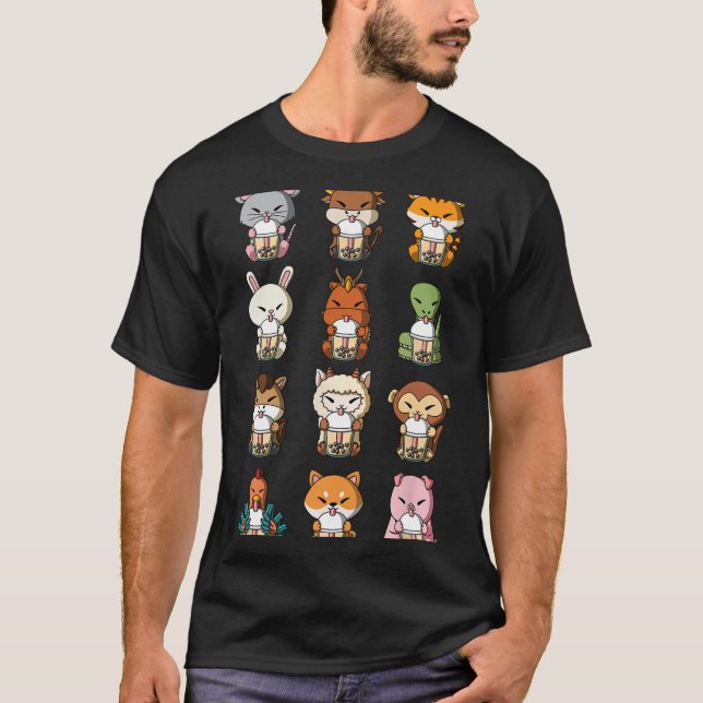 Boba Bubble Milk Tea Chinese Zodiacs Animal Lunar  T-Shirt (Front)