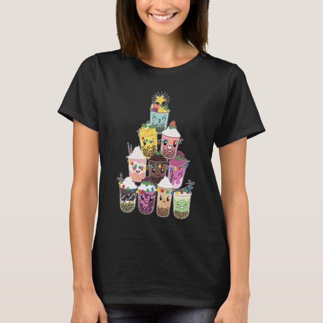 Boba Bubble Tea Christmas Tree T-Shirt (Front)