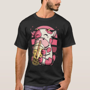 Boba Bubble Tea Drink Cup Pink Cow Gift T-Shirt