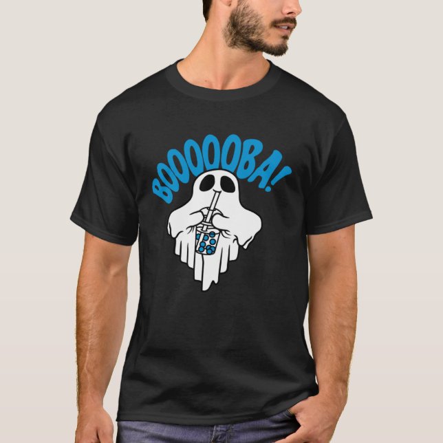 Boba Bubble Tea drinking Ghost  Boooooba Cool Hall T-Shirt (Front)